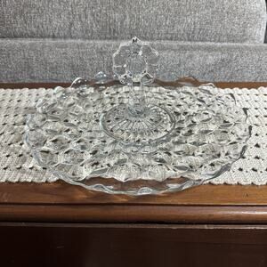 Large American Brilliant Cut Glass Single Tier Handled Dessert Cookie Plate Tray